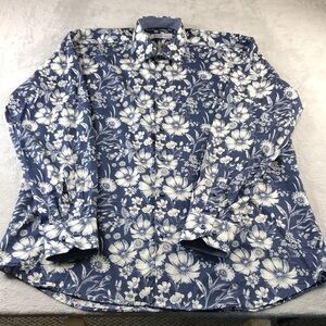 XOOS French Floral Men's Dress Shirt Blue Size L